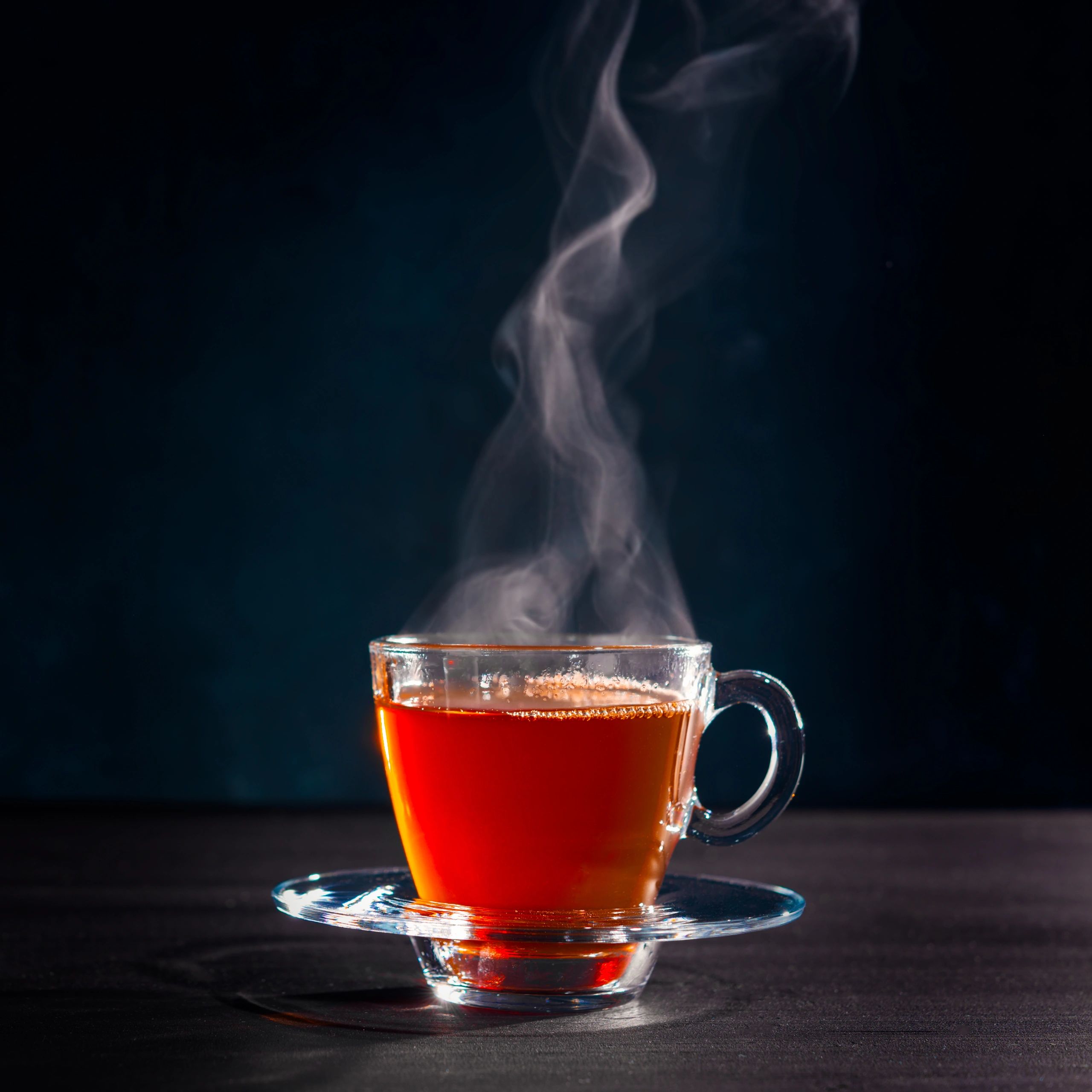 Freshly brewed black tea in a glass cup
